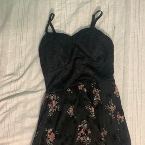 High low mesh dress with lace bodice and coverings underneath